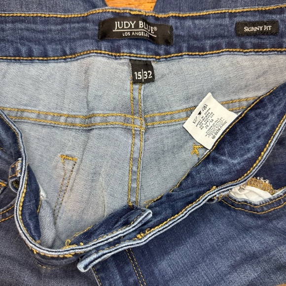 Judy Blue Lace Patch Distressed Skinny Fit Blue Jeans Size 15/33 - Picture 4 of 4